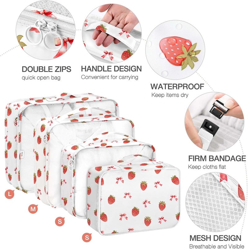 Hatisan 8 Set Packing Cubes for Suitcases,Packing Cube with Shoe, Cosmetics, Clothing, and Accessories Bags Packing Cubes for Travel Luggage Organizer Women Men(Strawberry Bows) - Image 3